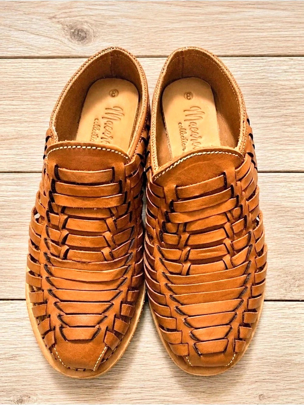 Macarena Collection Classic Woven Leather Huarache Flat, Brown
